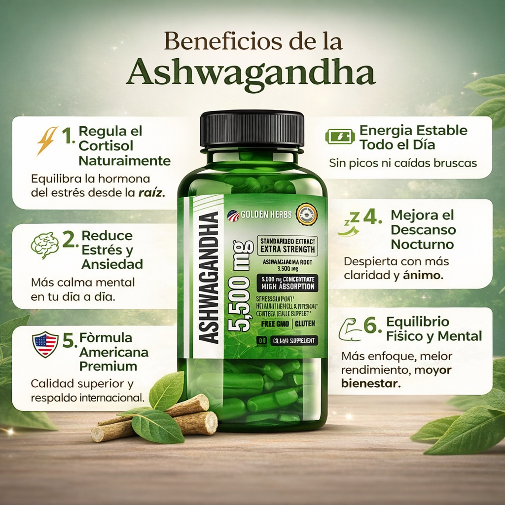 Ashwagandha™ FÓRMULA AMERICANA ⚡ Menos Estrés. Menos Cortisol. Más Energía y Bienestar