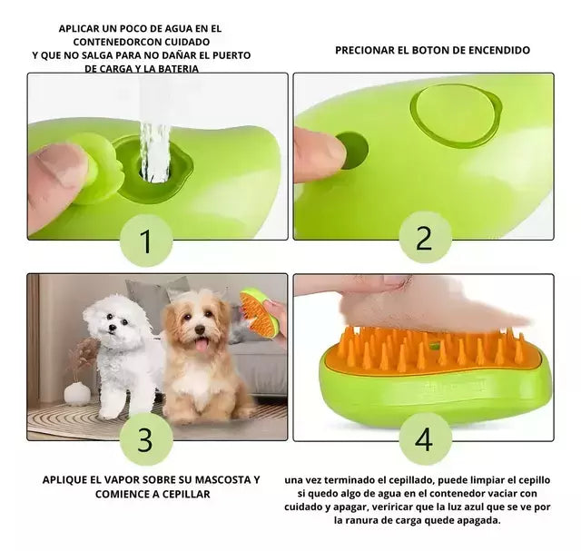 PawSpa™ — Cepillo de Vapor 3 en 1 para Mascotas con Limpieza Profunda y Efecto Relajante